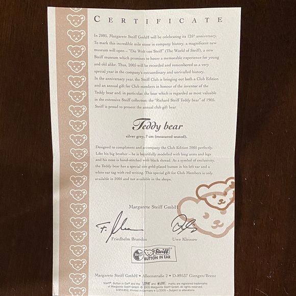 Steiff Club 2005 Silver Grey Teddy Bear - Picture 6 of 10